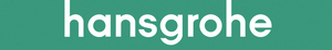 Auf einem grünen Balken steht in weißen Kleinbuchstaben hansgrohe